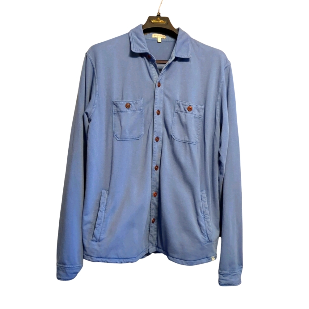 Peter Millar Lava Wash Mens Fleece Mod Shirt Jacket Light Blue Large